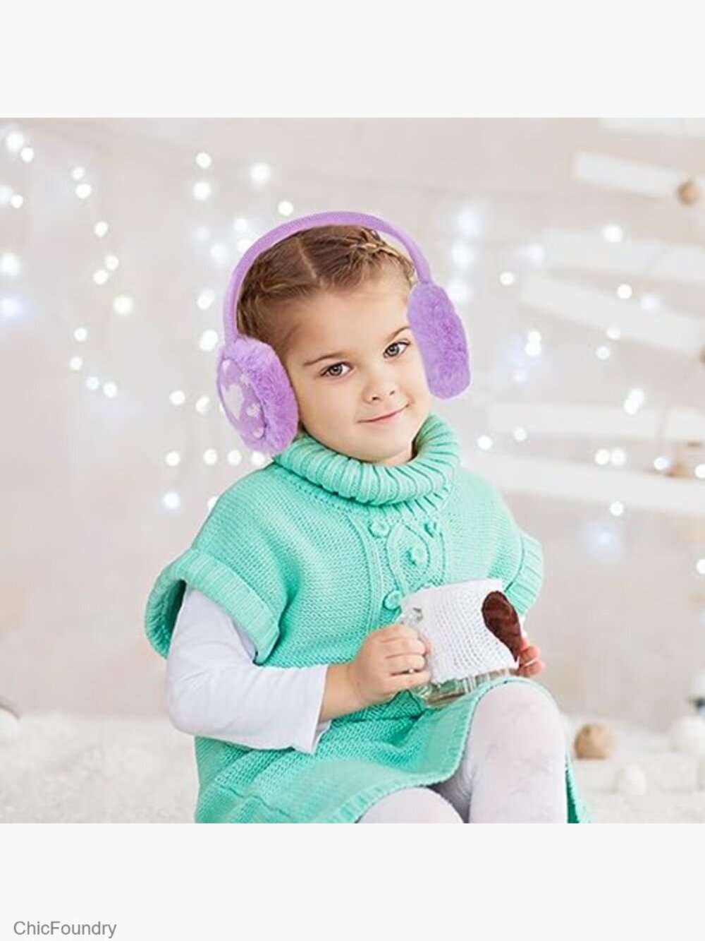 Girls Knit Earmuffs and Gloves Set Winter Warm Ear Warmers Gloves - Picture 2 of 7
